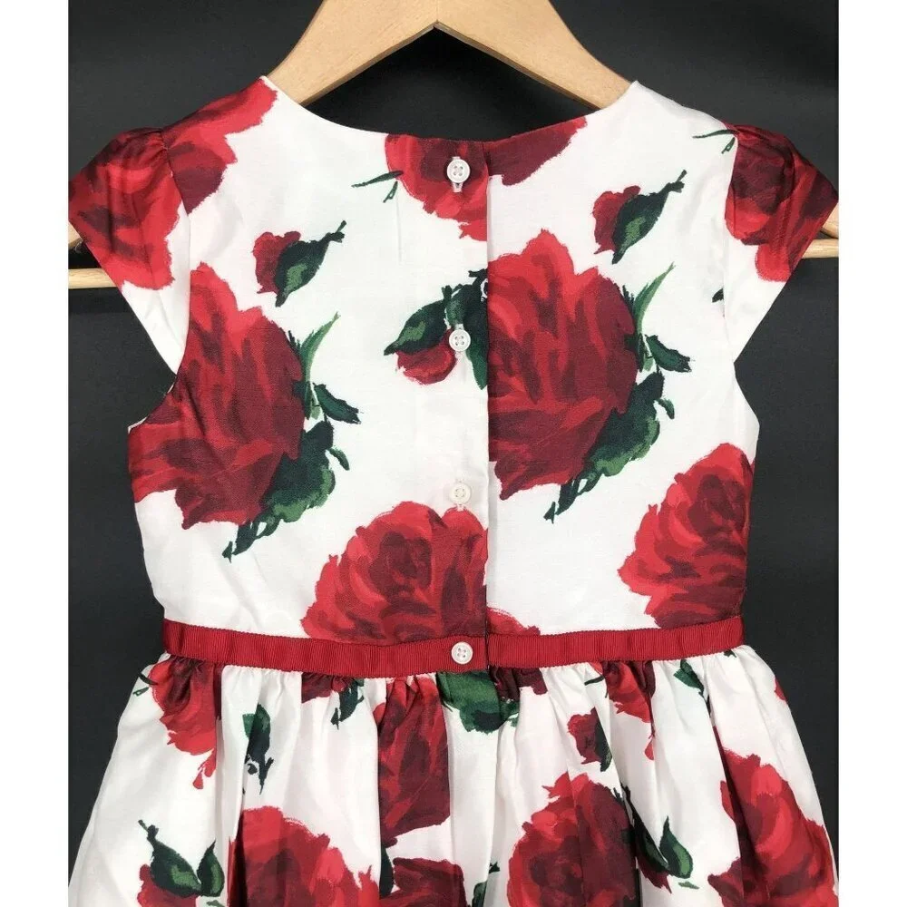 Dressed Up by Gymboree Red Rose Dress Girls 6 Button Detail Dance Church Easter